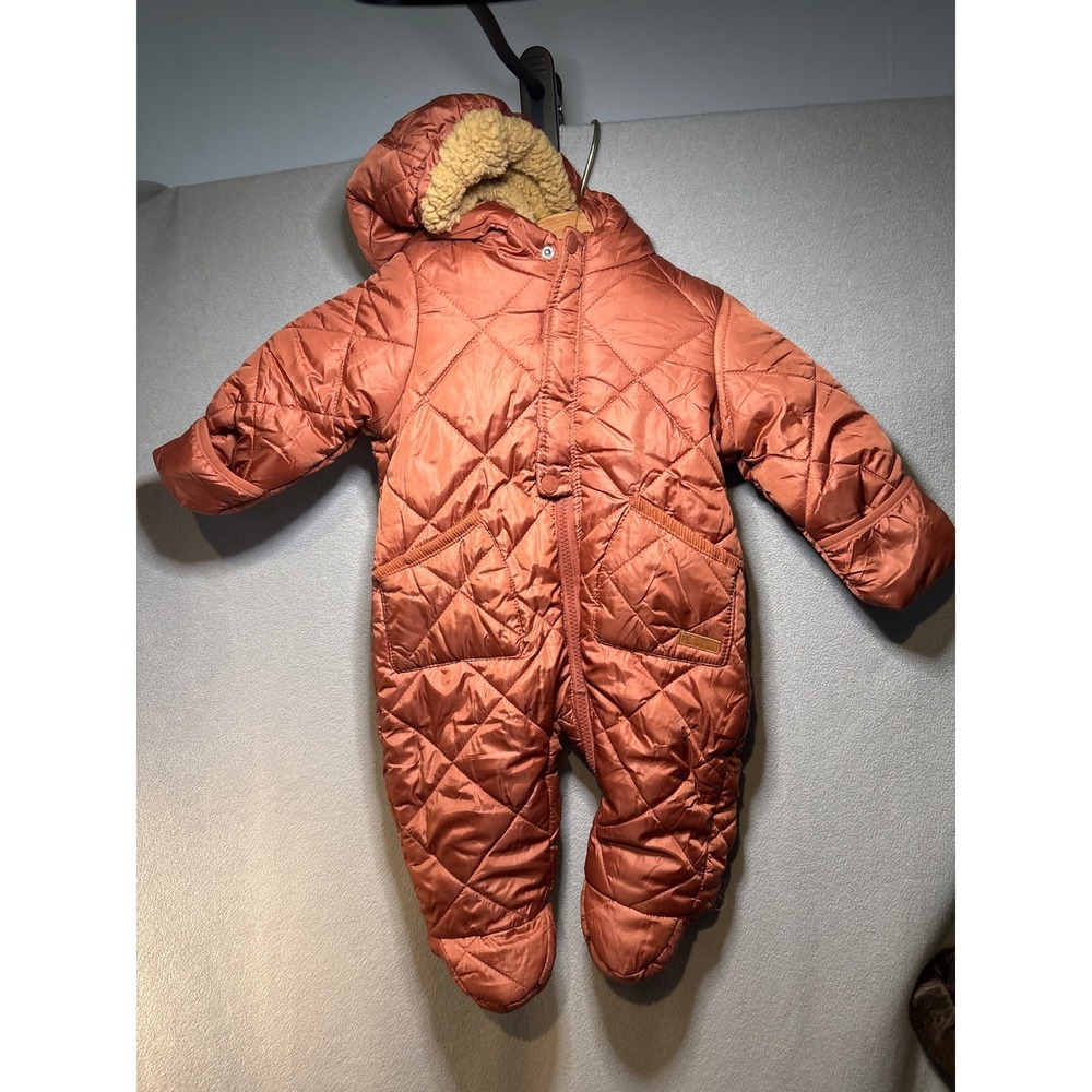 Perry Ellis Boy Rust Orange Quilted Hooded Pram Snowsuit 6/9M PB536211